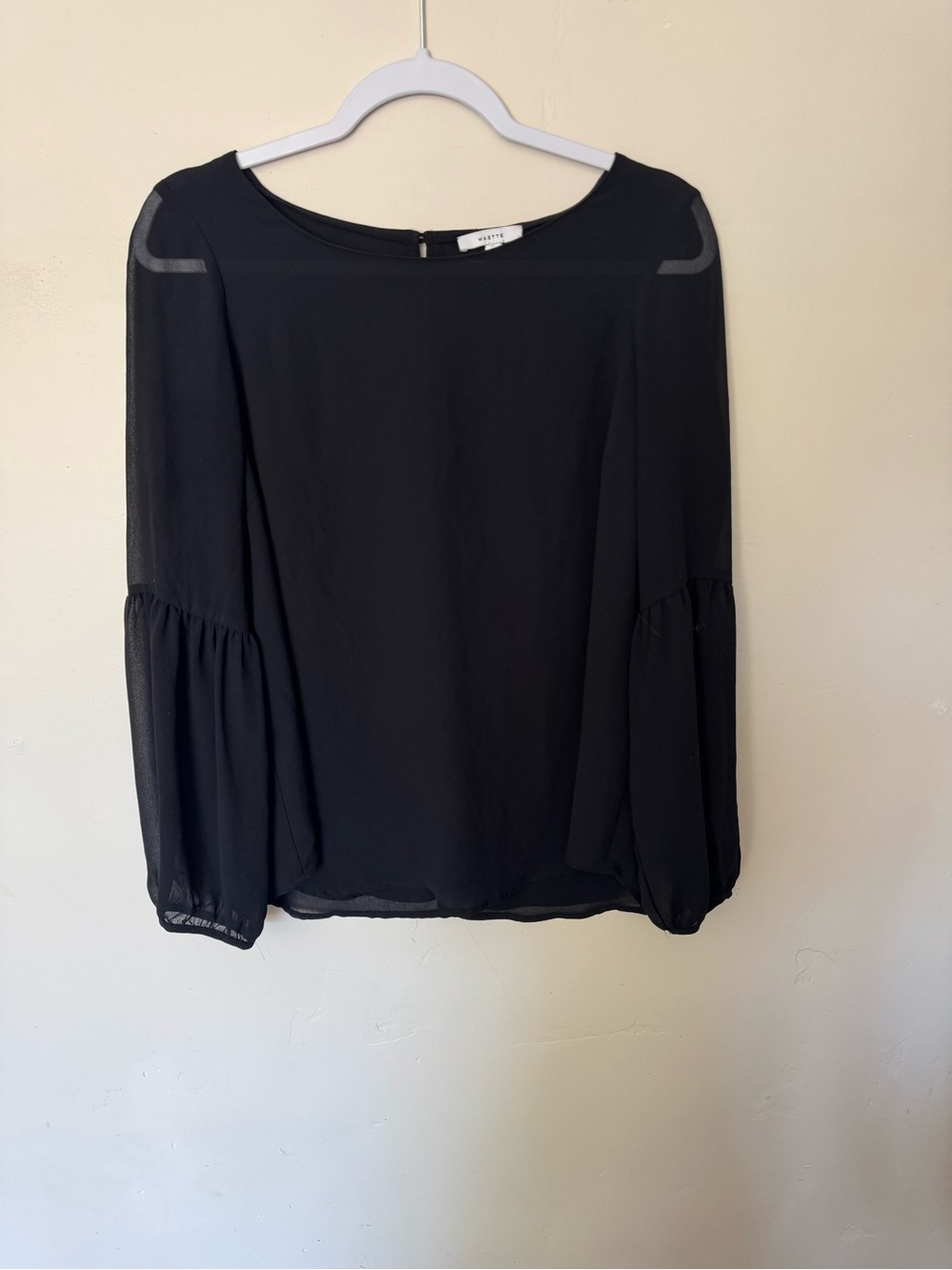 Women's Black Sheer Bell Sleeve Blouse